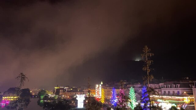 shot 9,Handheld 4K B-Roll of Vibrant Sapa Town Street at Night with Glowing Lights