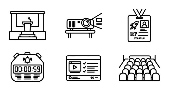Presentation Icons: Stage, Projector, Badge, Timer, Video Player, Auditorium Set