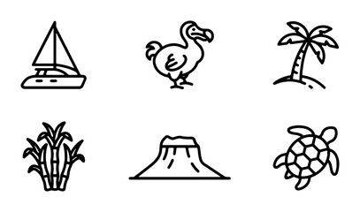 Tropical Island Icons: Sailboat, Dodo Bird, Palm Tree, Sugarcane, Volcano, Turtle © Sajib