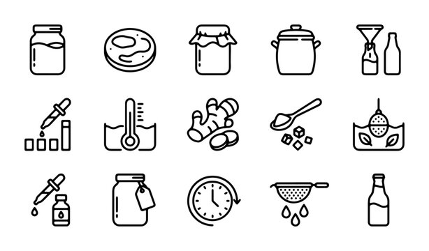 Food Preservation Icons: Canning, Jam Making, Pickling, Fermentation, Ingredients & Tools