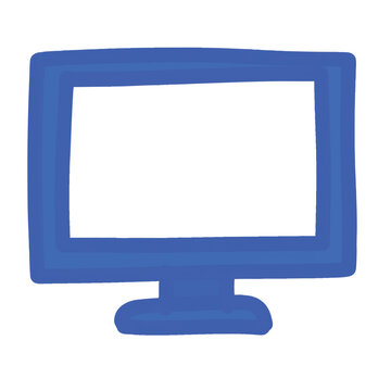 Hand drawn blue computer monitor illustration.