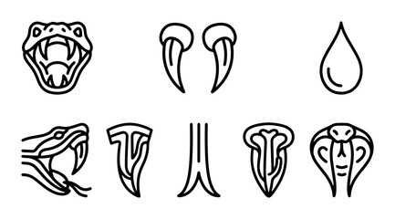 Obraz premium Snake Icons Set: Fangs, Head, Cobra, Venom Drop, Danger Symbols Vector Art