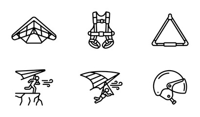 Hang Gliding Icons, Extreme Sports Vector Set, Adventure Activity Graphics, Paragliding Equipment © Sourov