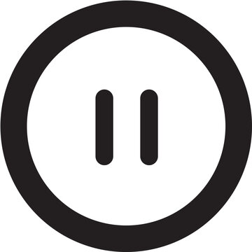 Simple black and white pause button icon, representing a moment of stillness, halt, or temporary interruption in any activity or process