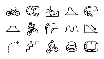 Fototapeta premium BMX Bike Icons, Extreme Sports Vector Set, Bicycle Elements for Action Graphics