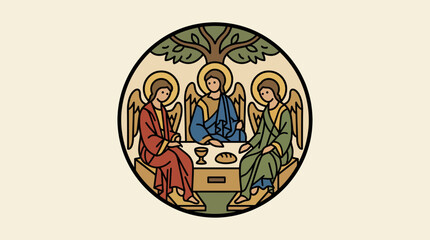 Obraz premium Three Angels Icon Representing the Holy Trinity Encounter