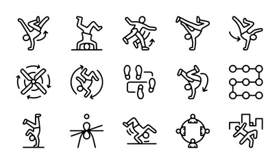 Breakdance Moves Icons Set, B-boying Dance Poses Vector Graphics, Urban Hip Hop Style © Rohan