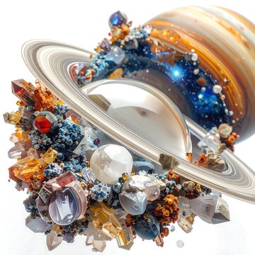 Saturn planet with colorful jewels.