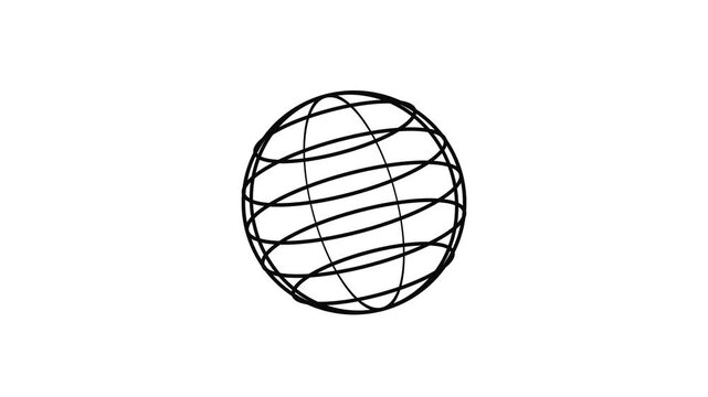 Rotating wireframe globe sphere animation on white background