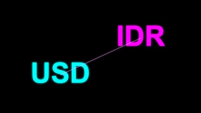 Animated usd and idr currency conversion on black background