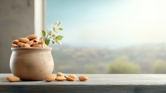 Backlit studio shot of delicate, translucent almond slivers