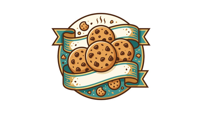 Chocolate Chip Cookies Emblem with Ribbon Banner - Delicious Baked Goods Icon