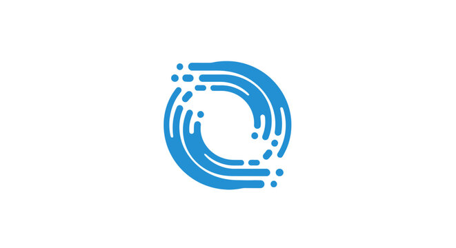 Blue swirling water vortex logo on white background, abstract symbol