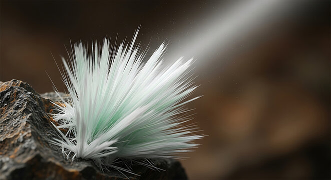 Microscopic View of Raw Asbestos Fibers on Natural Rock with Airborne Dust Particles in Light Beam Concept of Asbestos Exposure Hazardous Material and Health Dangers