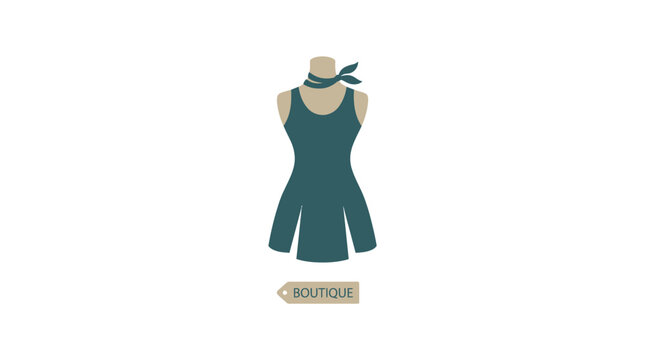 Fashion Boutique Display: Teal Dress on Mannequin with Scarf and Sign