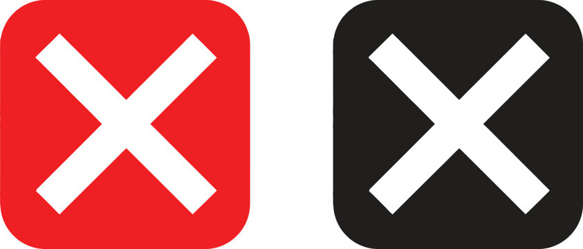 Red and black square buttons with white cross marks for cancel and delete icons