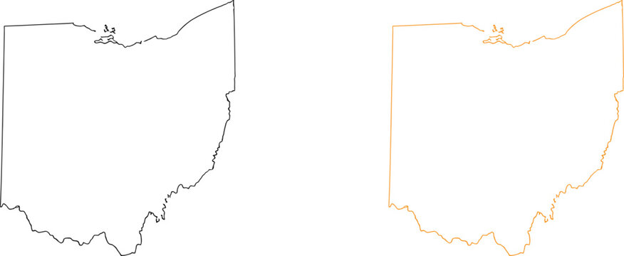 Outline map of ohio state with black and orange border lines
