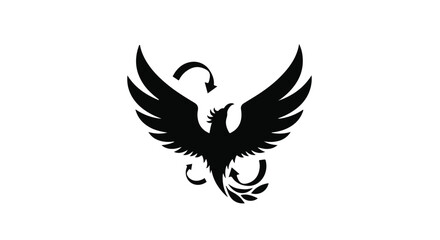 Fototapeta premium Majestic black phoenix with stylized wings and laurel wreath on white background