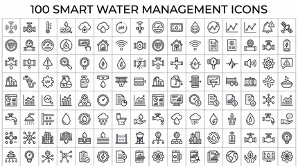 Fototapeta premium Collection of 100 smart water management icons for business or design use