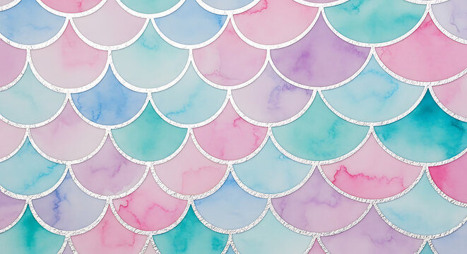 Pastel colored mermaid scales with silver glitter