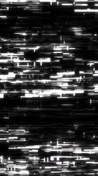 Monochrome digital glitch effect with black and white scanlines, flickering distortion, and seamless loop vertical video in 4K.