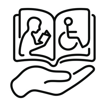 Illustration of open book with accessibility and learning icons