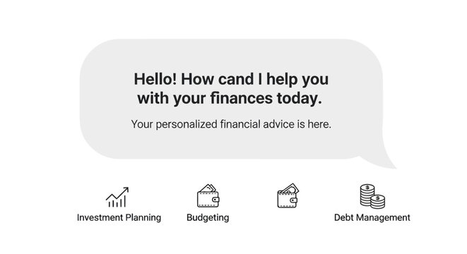 Financial advice chatbot interface with icons for budgeting and investment