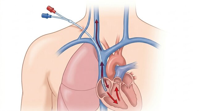 Central venous catheter insertion into the superior vena cava and right atrium