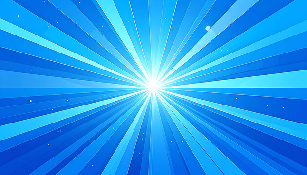 Abstract blue radiating lines and dots exploding from a bright center, energy burst effect, digital pattern