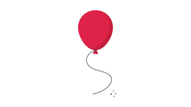 Vibrant red balloon illustration featuring a smooth rounded shape and a trailing black string attached at the bottom designed with a minimalist aesthetic style isolated and centered on white backgroun