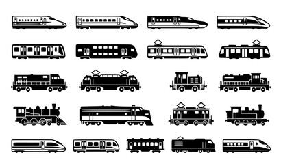 Minimalist Railway Train Outline Icons Collection Vector Illustration © MdRabbi