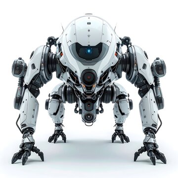 Robot spider with camera eyes and limbs.