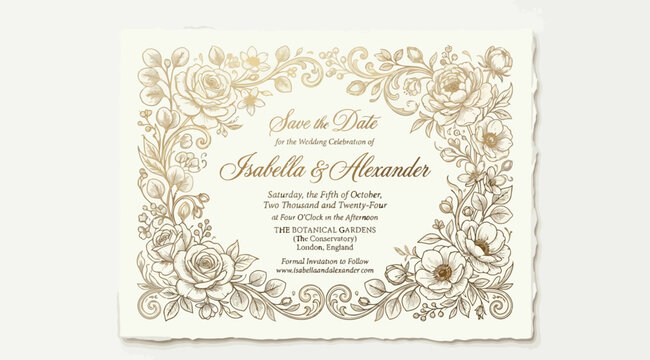Elegant save the date wedding invitation template with floral frame and calligraphy