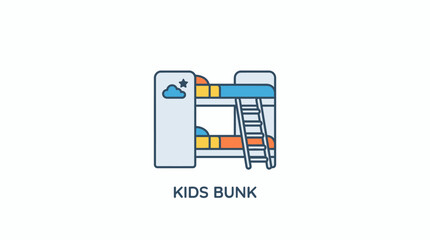 Fototapeta premium Bunk Bed Icon for Kids Room: Stacked Beds with Ladder, Cloud, and Star