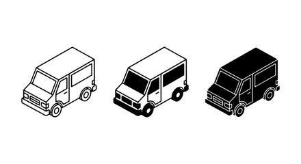 Isometric Van Icons, Delivery Vehicle Graphics, Commercial Transport Symbols, Set of 3 Vector Illustrations © Shahinur