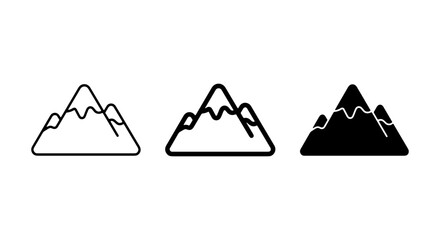 Mountain Icons Set: Simple Peaks, Snow-Capped Summits, Outline & Solid Styles, Vector Graphics for Nature & Adventure Themes © Shahinur