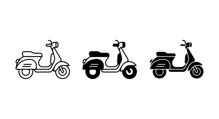 Retro Scooter Icons Set, Vintage Motorcycle Vector Graphics, Classic Moped Line Art Collection for Transport and Lifestyle Themes © Shahinur