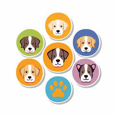 Fototapeta premium Collection of Dog Faces and Paw Print Icons