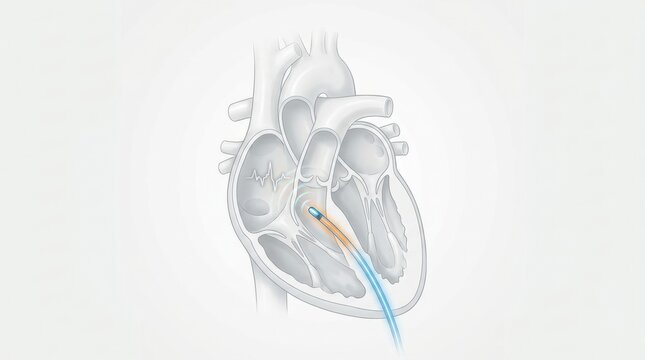 Illustration of a cardiac ablation catheter tip inside the heart chambers
