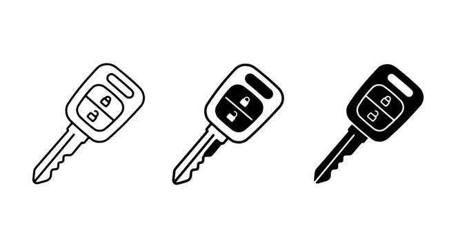 Car Key Icons Set, Automotive Access Symbols, Vehicle Remote Fob Vector Graphics, Security and Unlock Concepts