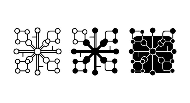 Abstract Network Node Icons, Connection Points Set, Digital Data Structure Vector Graphics
