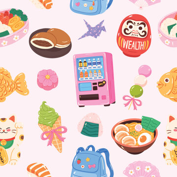 Cute Japanese Seamless Pattern Illustration Background
