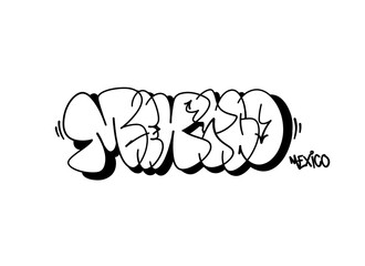 Obraz premium textured graffiti throw up bubble style letter MEXICO city name isolated design in black and white