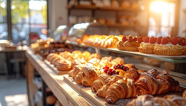 A bakery display case filled with assorted pastries and desserts (10)