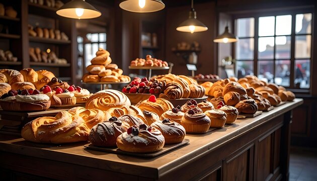 A bakery display case filled with assorted pastries and bread (4)
