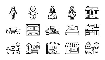 Fototapeta premium Vector Icons: Home, Family, and Lifestyle Elements, 15 Icons for Design