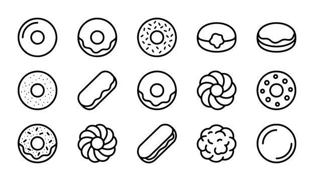Sweet Treats Vector Icons: Doughnuts, Pastries, and Desserts Collection
