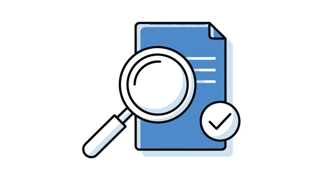 Document Analysis with Magnifying Glass and Checkmark Icon - Flat Design