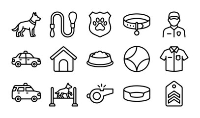 Police Dog Icons Set, K9 Unit Symbols, Canine Security Vector Graphics, Law Enforcement Service © Juman