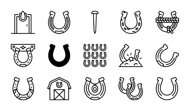 Western Horseshoe Icons, Farm Barn & Nail Vector Set: Rustic Equine & Ranch Graphics